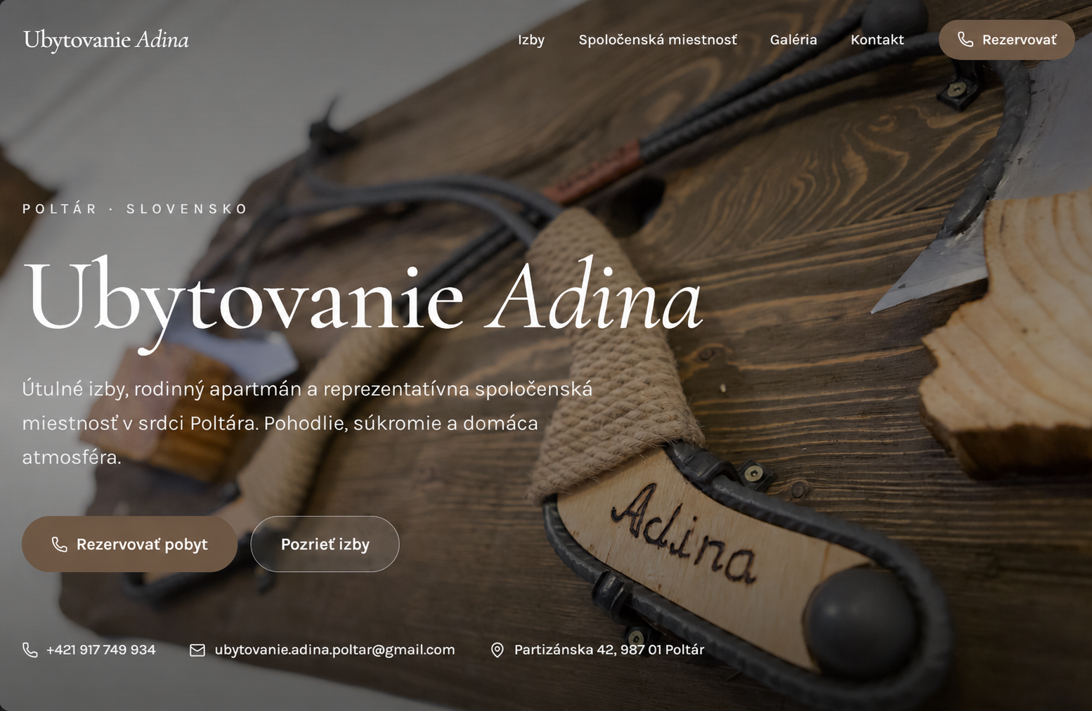 Ukážka webu Ubytovanie Adina v Poltári